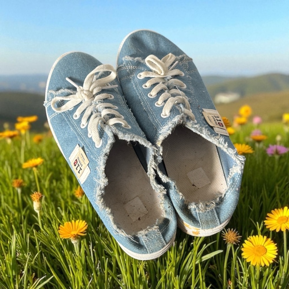 110 DENUM Frayed Denim Blue Mules